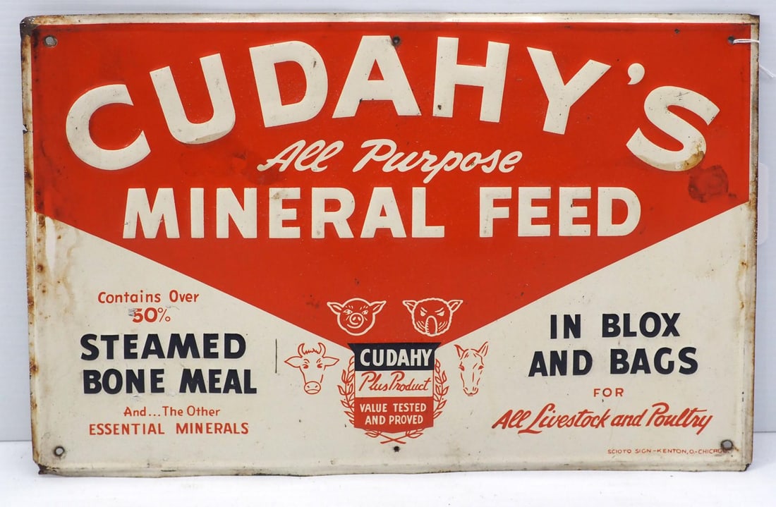 18"x12" SST embossed Cudahy's Mineral Feed sign, marked Scioto (1 of 2)