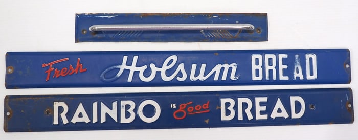 (3) Blue door push parts including Holsum Bread and Rainbo Bread