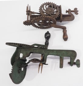 (2) Table-mount apple peelers: Goodell "Turntable '98" with May 24, 1898 patent / unmarked with