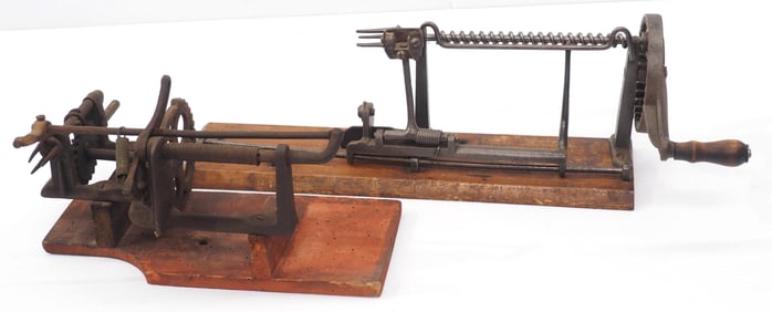 (2) Table-mount apple peelers: Bay State with partial label / early unmarked