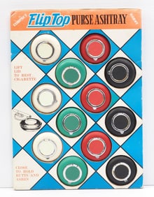 NOS FlipTop Pursh Ashtray store display with product, 10.5"x14"H