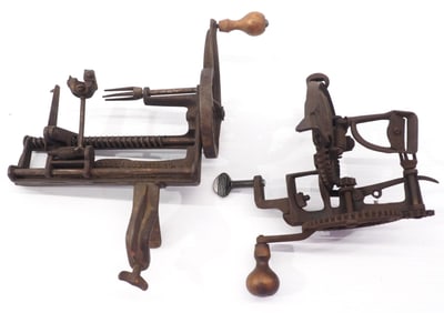 Goodell "Family Baystate" apple peeler / Reading Hardware Works No.2 apple peeler with March 2, 1860