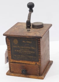 Challenge Fast Grinder 1 lb wooden coffee mill No.1080 by Sun Mfg Co. with original label and