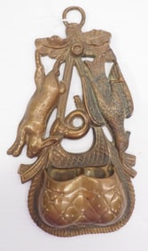 Wall-mount cast iron match holder with hunting theme, 5"W x 9"H