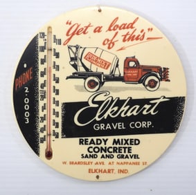 7"dia. plastic Elkhart Gravel Co. thermometer
