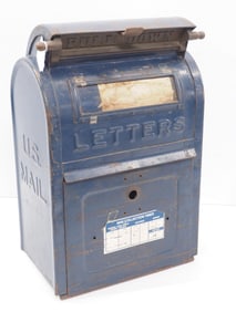 Small US Mail letter box with original blue paint, 13"x9"x20"H