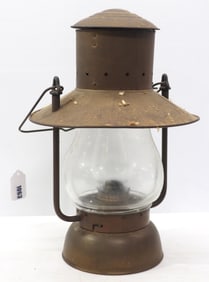 Brass & glass railroad lantern, with brass tag Propery of Pullman Silver Palace Car Co., 14"dia. x