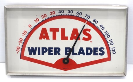 14"x8" tin-framed glass Atlas Wiper Blades thermometer