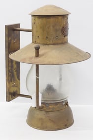 Vigilant Railroad Lamp brass, wall-mount lamp by Scott Lamp Co., San Francisco, Calif., 21"H