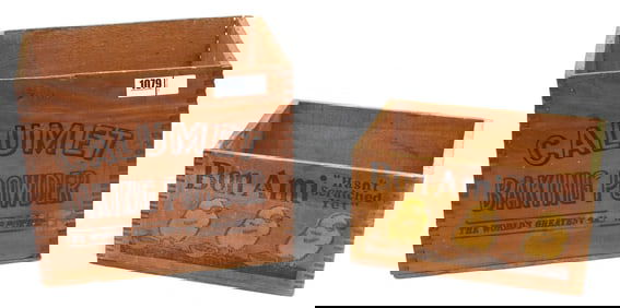 (2) Wooden, dovetailed product boxes with original stenciling, Calumet Baking Powder & Bon Ami with
