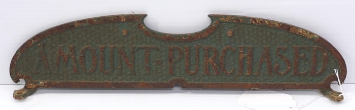 "Amount Purchased" cash register sign top, 16"x3.5"H