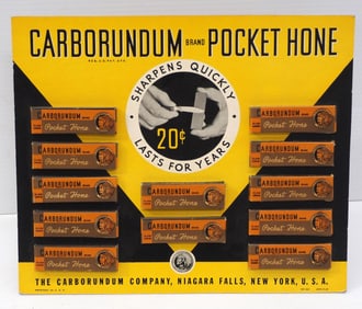 Carborundum Pocket Hone cardboard countertop stand-up display with product, 12.5"x10.5"