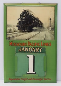 12.5"x19" tin over cardboard Missouri Pacific Lines continuous calendar with great color and