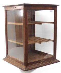 Country store countertop bakery display case with brass tag for Miami Manufacturing Co, Peru