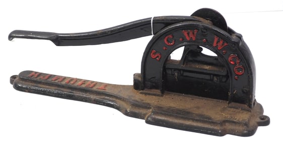 Triumph cast iron tobacco cutter by S.C.W.W. Co., 18"L