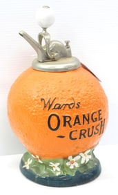 Ward's Orange Crush porcelain syrup dispenser with great original color, 8"dia x 14"H