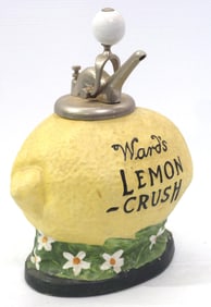 Ward's Lemon Crush porcelain syrup dispenser with great original color, 7"x11"x13"H