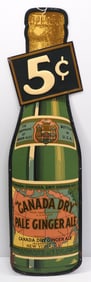 11"x40" SST 5-cent Canada Dry Pale Ginger Ale bottle-shaped sign, marked C-221
