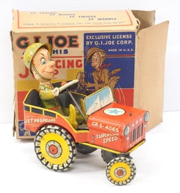 G.I. Joe Jouncing Jeep tin litho wind-up with original cardboard box
