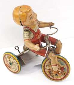 Kiddy Cyclist tin litho wind-up toy by Unique Art