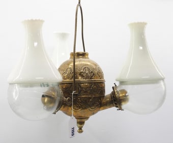 3-burner hanging angle lamp with globes and shades