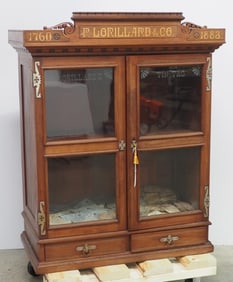 P. Lorillard & Co. Tin Tag Plug Tobacco country store countertop display case with etched windows,