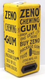 Zeno Chewing Gum metal with porcelain, wall-mount 1-cent vendor with key, 7"x6"x17"H