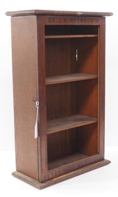 Dr. J.N. Norwood's Veterinary Medicines wooden country store cabinet, 18"x8.5"x29"H