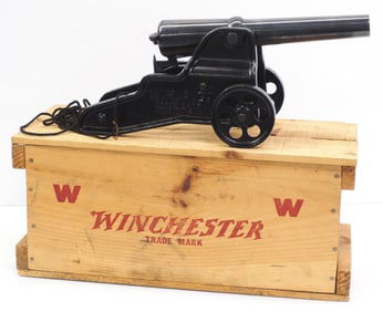 Winchester Breech Loading Cannon in original wooden crate, takes 10 ga. blanks, crate measures