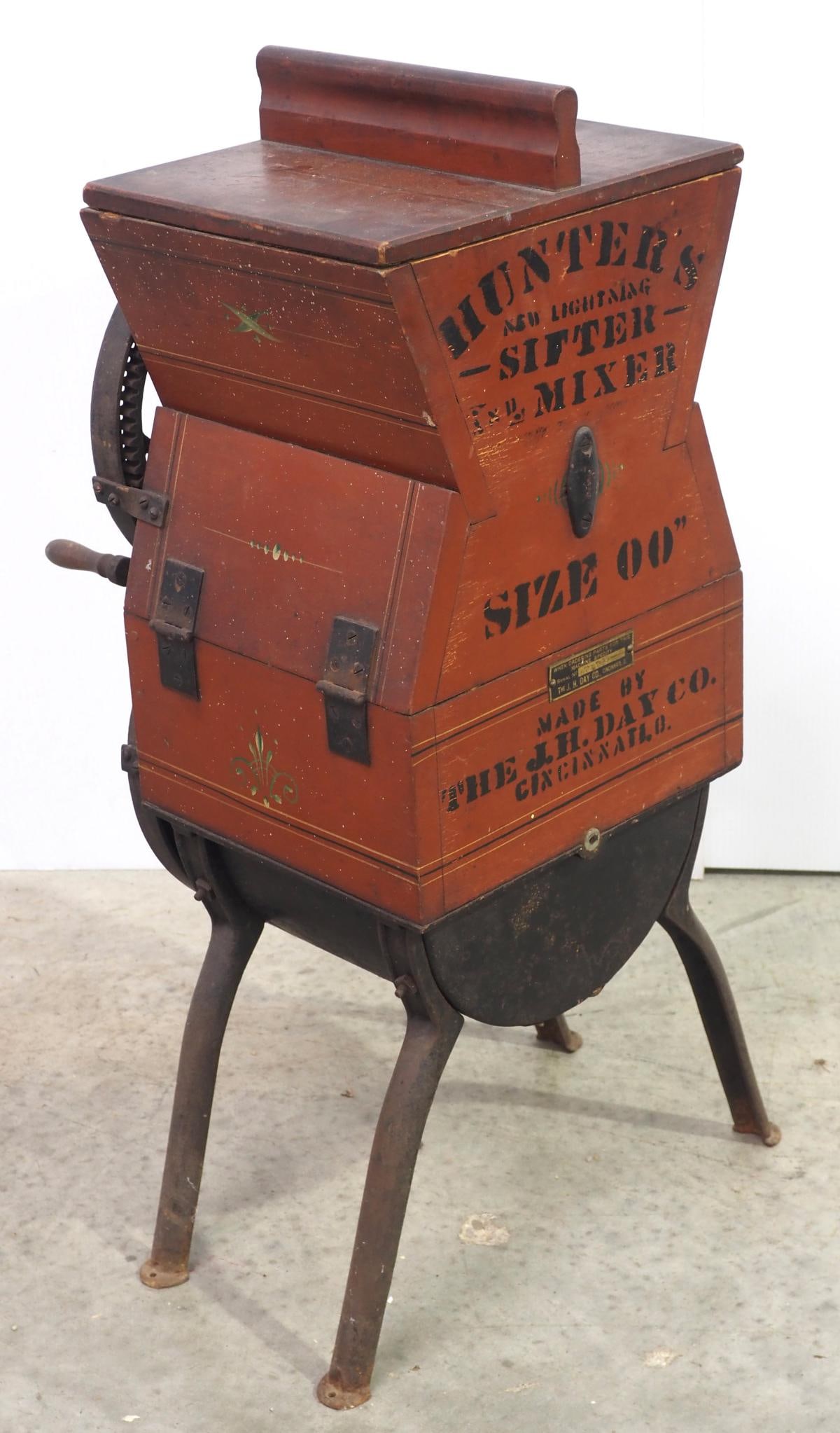Hunter's Size 00 Sifter and Mixer with great original red paint and stenciling, brass tag for J.H. (1 of 4)