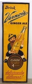 18"x54.5" SST embossed, self-framed Drink Vernor's Ginger Ale sign, marked Stout
