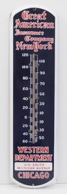 7"x27" porcelain Great American Insurance Company, New York thermometer