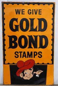 35.5"x57.5" SST We Give Gold Bond Stamps sign, marked Robertson M-3X5 WG