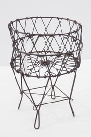 Salesman sample collapsible general store wire basket, 9"dia. x 13"H