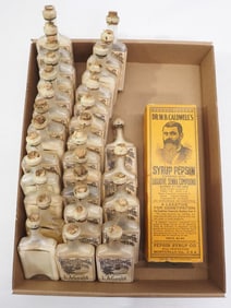 Dr. W.B. Caldwell's Syrup Pepsin glass bottle with original box / (30) L.A. Gould White Clover Cream