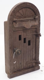 Cast iron door-shaped mailbox by Lasalle Mfg. Co., Wyandotte, MI, 7"W x 13"H