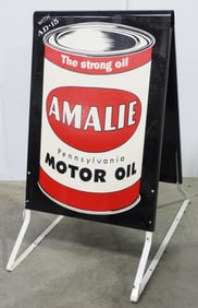 NOS Amalie Motor Oil metal curb sign, overall 24"W x 41"H x 36"D