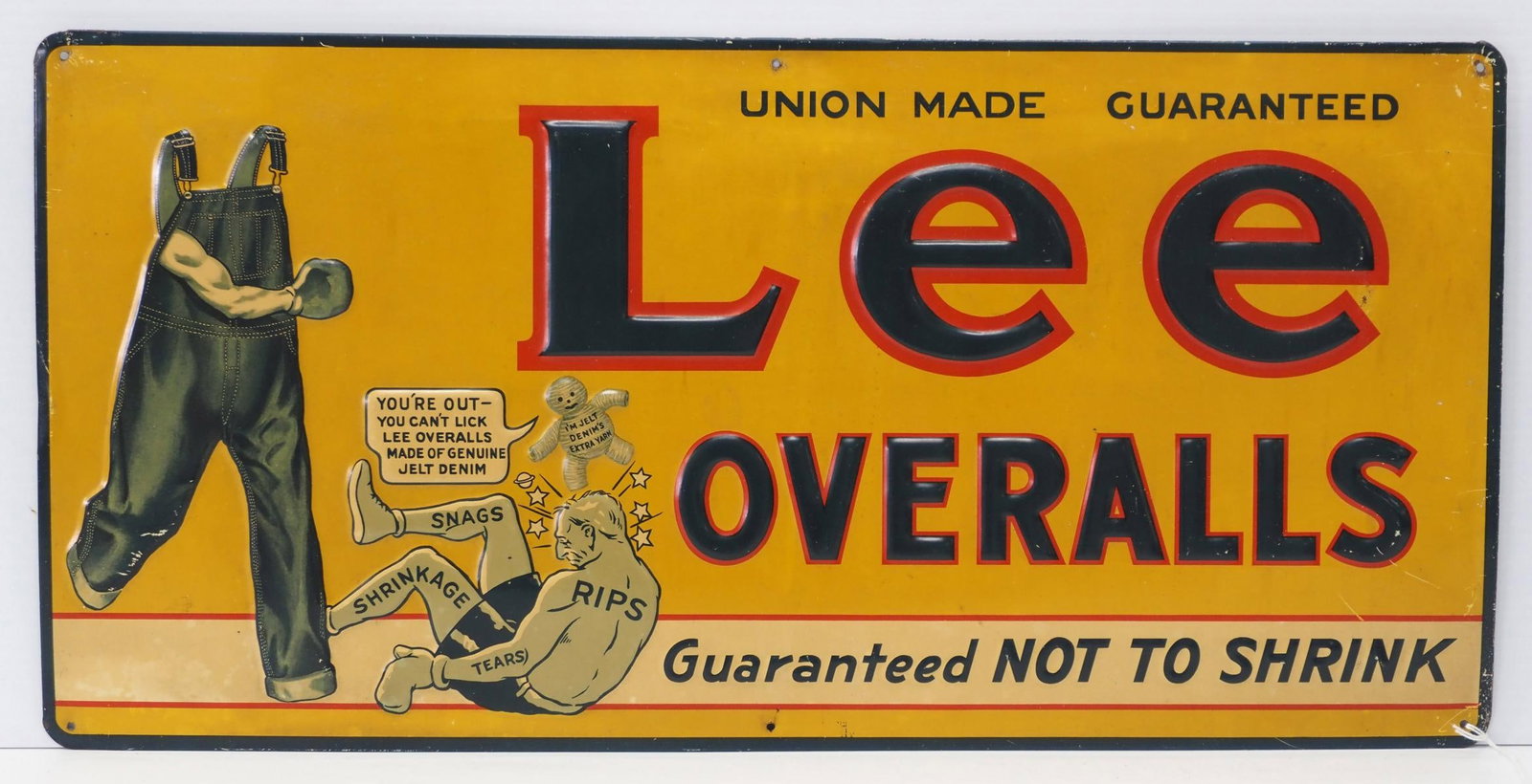 23.5"x11.5" SST embossed Lee Overalls sign with excellent boxing graphics! WOW! (1 of 3)