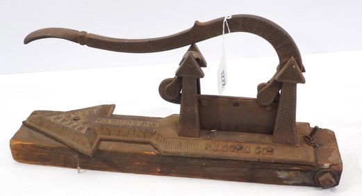 Spear Head cast iron tobacco cutter by P.J. Sorg Co., 19"L