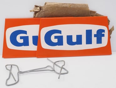 (2) NOS 13.5"x7" SST Gulf signs with metal stands