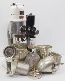 Early industrial KitchenAid table-top mixer with attachments and bowls, serial #209507 on metal tag