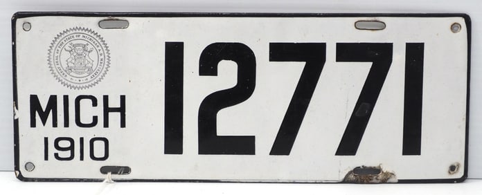 1910 Michigan porcelain license plate, #12771