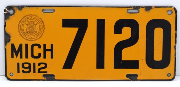 1912 Michigan porcelain license plate, #7120
