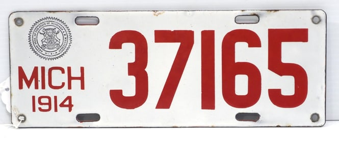 1914 Michigan porcelain license plate, #37165