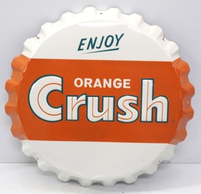 19"dia. SST Orange Crush bottle-cap sign, marked Stout 1125