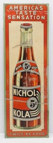 12"x35.5" SST embossed Nichol Kola, America's Taste Sensation sign, marked Parker Metal Deco. Co.