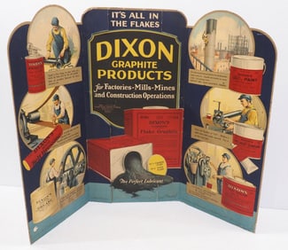 3-panel cardboard advertisement for Dixon Graphite Products, printed by Snyder & Black Inc. NY,