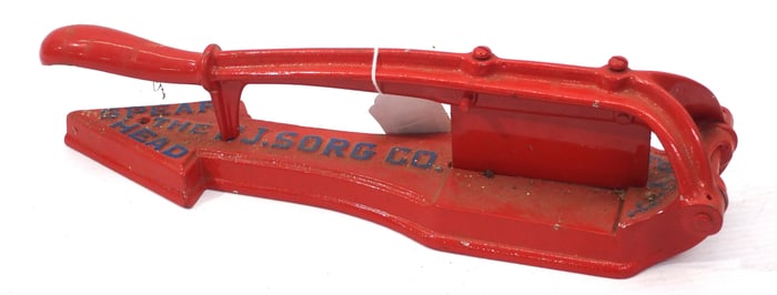 The Spear Head cast iron tobacco cutter by P.J. Sorg Co., 17"L