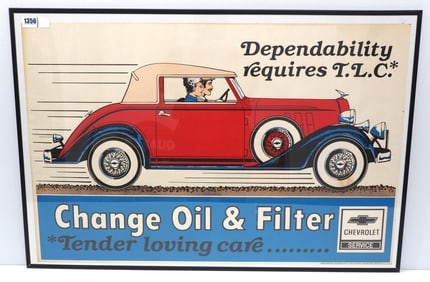 38"x25" paper Chevrolet, Change Oil & Filter poster 1780-1 with great car graphic and color, in new