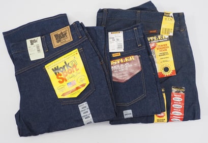 (3) NOS Demin jeans with tags: Rustler 46x30 / Work n'Sport 44x28 / Rustler 44x30